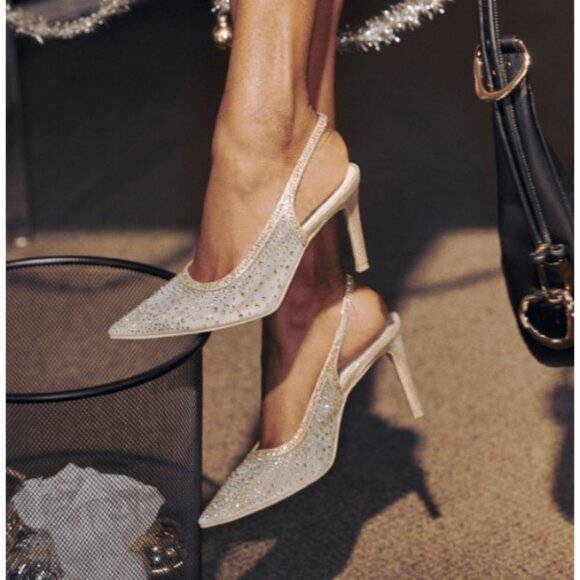 Like new Dolce Vita Kaye Crystal Heel in Lt Gold rhinestone sling back mid - Picture 1 of 11
